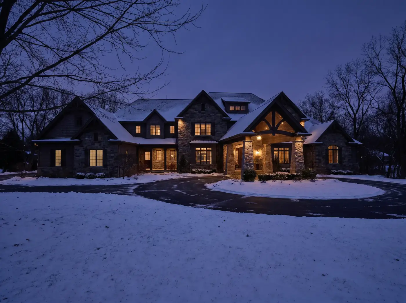Illustrative estate with Christmas lights